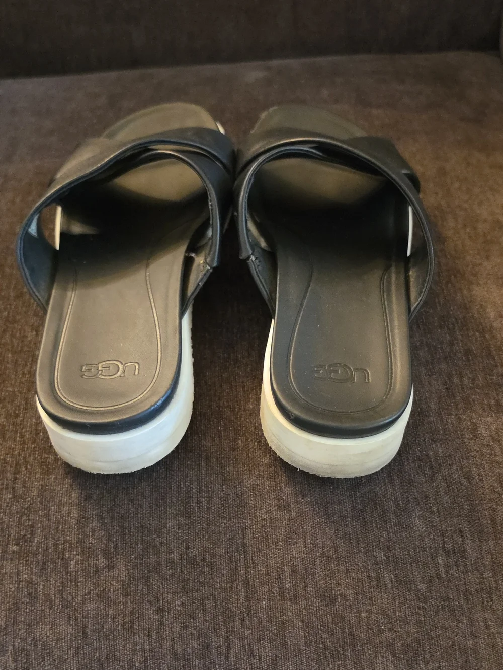 UGG Kari Black Leather Crossband Slide Sandals